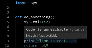 Unreachable code in VSCode
