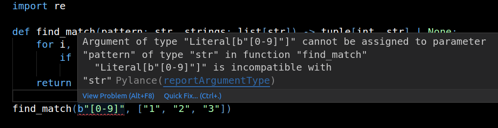 Example of pylance error